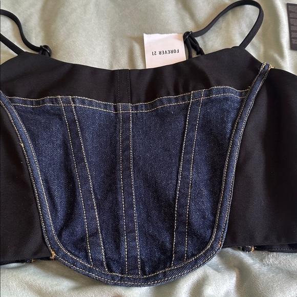 Forever 21 Black and Denim Crop Top - Picture 6 of 7